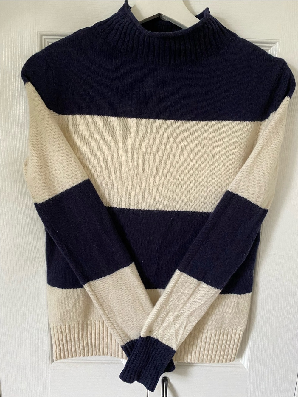 J. Crew Roll Neck Oarsman Always Navy and Cream Striped Wool Blend Sweater XXS